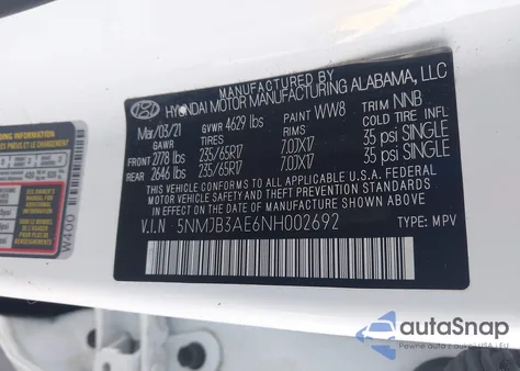 2022 Hyundai Tucson Sel z USA, uszkodzony, nr VIN 5NMJB3AE6NH002692